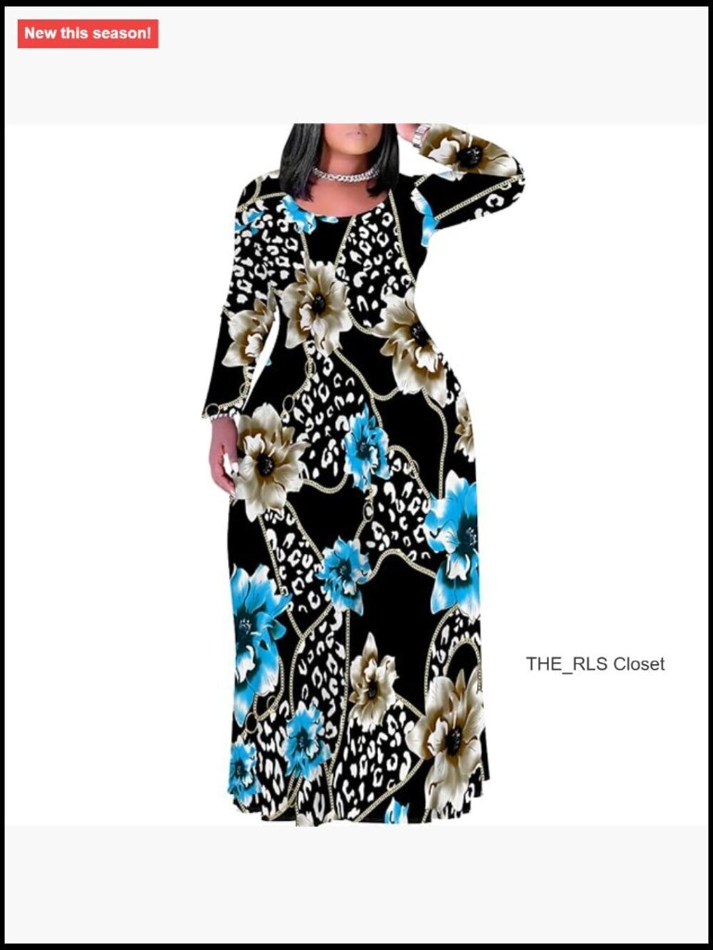 Plus Size Maxi Dress Long Sleeve Crew Neck Casual Fall Dress with Pockets